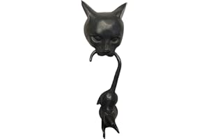 Anatolica Cat and Mouse Door Knocker,Solid Brass,8.3 inches,Front Door Ornament (Black Oxide)