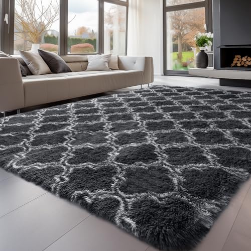 Sour Lemon Hochflor Teppich Groß, Grau Teppich Wohnzimmerteppich 160x230cm