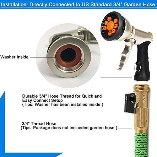 ESOW Garden Hose Nozzle with Bigger Nozzle Area Upgraded, Heavy Duty Metal Spray Gun Pistol Grip Front Trigger, 9 Adjustable Patterns Best for Watering Plants, Lawn, Car Washing, Dog & More - Thumbnail 5