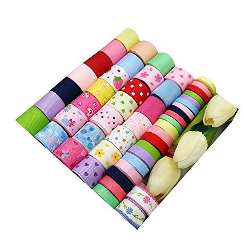 Surker 50 pcs Boutique Printed Grosgrain Ribbon DIY Hair Accessories Bow Value Pack