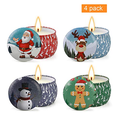 YMing Christmas Scented Candles Gift Sets of 4, Natural Soy Wax Aromatherapy Candles, Portable Travel Tin Candle Gift for Family or Friends