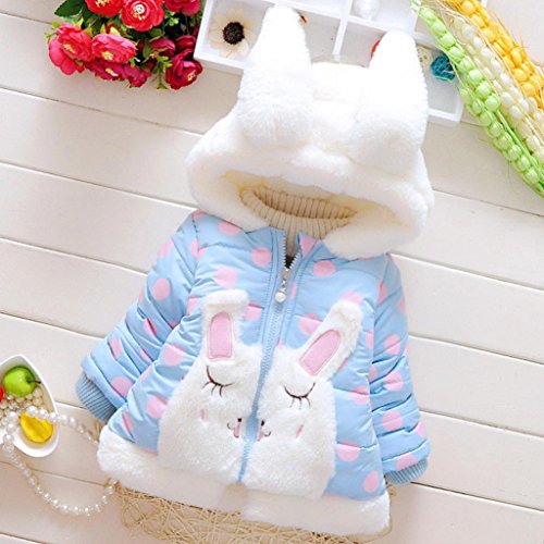 WensLTD Toddler Girls Cute Rabbit Ear Coat Winter Warm Fur Coat Cloak Overcoat Hoodies (6M, Blue)