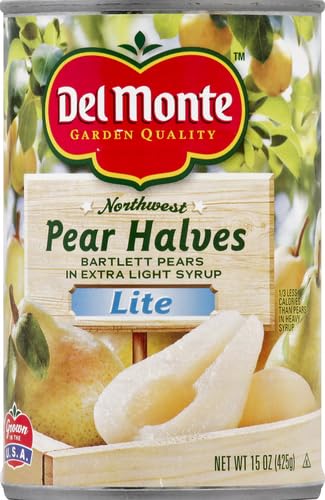 DEL MONTE PEAR HALVES IN LITE SYRUP, 15 OZ