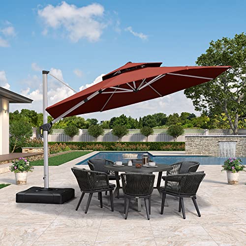 PURPLE LEAF 12 Feet Double Top Round Deluxe Patio Umbrella Offset
