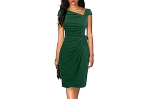 Liyinxi Women's Retro 1950s Cap Sleeve Knee-Length Sheath Slim Business Casual Party Ruched Bodycon Faux Wrap Dress