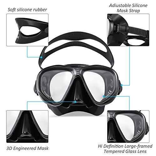 HAMSWAN Dive Mask Scuba Snorkeling Diving Mask with 180° View, Impact Resistant Tempered Glass, Anti-Leak Silicone Skirt & Adjustable Strap for Adults - Thumbnail 2