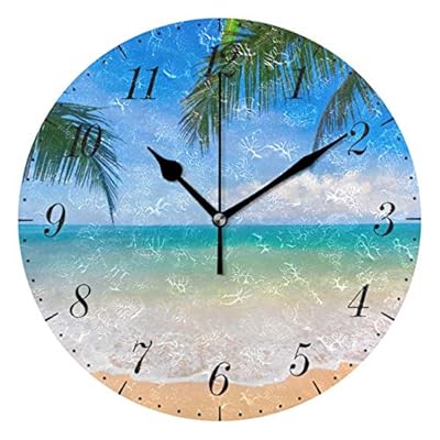 Chic Houses Palm Tree Beach Clock Hawaiian Tropical Seashore Bathroom Wall Clock Non Ticking 9.5 Inch Battery Acrylic… 511LF0CM72L