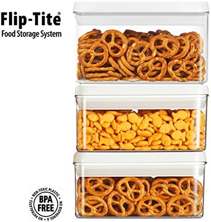 (Functional Storage Container) Flip-tite Canister Collection. Set of 3 (4”W X 8”D X4”H), 1.0L/33oz (Crystal Clear Tab / Square). Amazing sapce-saving rectangle shape.
