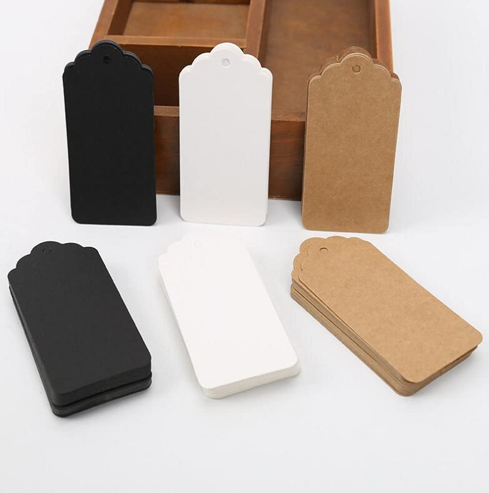 CHSYOO ​​300 Kraft Paper Tags, Brown, White and Black Gift Tags, 4X9CM Rounded Corner Bookmark Cards and 10M Natural Jute Rope for Wedding, Christmas, Party DIY Decoration