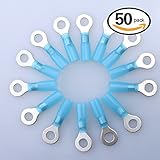 Glarks 50pcs 16-14 Gauge M6 Ring Nylon Heat Shrink Waterproof Quick Disconnect Electrical Insulated Crimp Terminals Connectors Assortment Kit