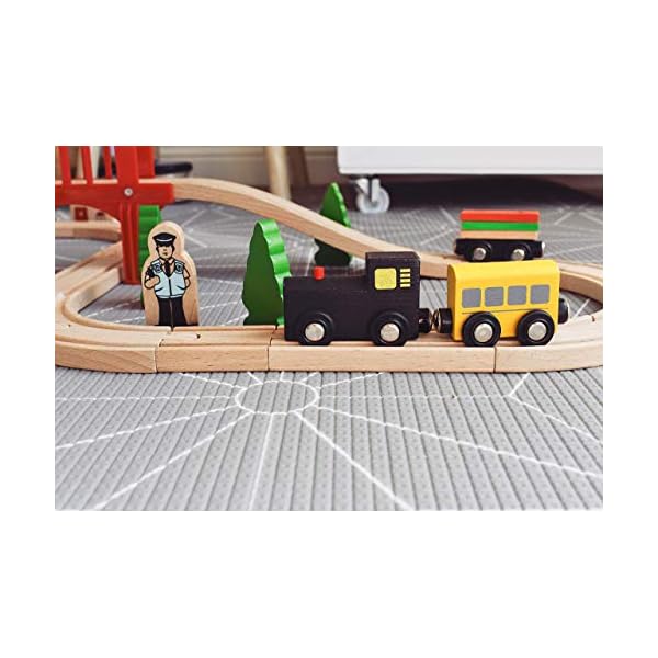 Tiny Land 39 Pcs Holzeisenbahn und Züge Pack Eisenbahn Anfängerset Kompatibel mit Thomas Passend für Eichhorn Zugset Kleinkinderspielzeug empfohlen ab 3 Jahren – Bild 5