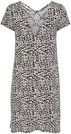 Damen Onlbera Back Lace Up S/S Dress JRS Noos, Black/AOP:Eggnog Leo, M