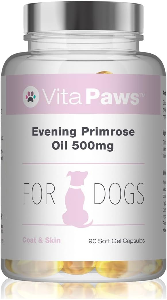 Evening Primrose Oil 500mg for Dogs by VitaPaws™, 90 Count (Pack of 1)