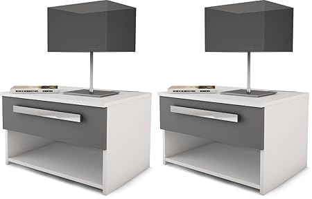 habeig 2X NACHTTISCH weiß Graphit #305566 Schubladen Nachtschrank grau Paar Nachtschränke Nachttische Nachtkommode Holz 2er S