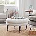 BELLEZE Tufted Beige Linen 33-inch Round Accent Ottoman Foot Stool Large, Beige
