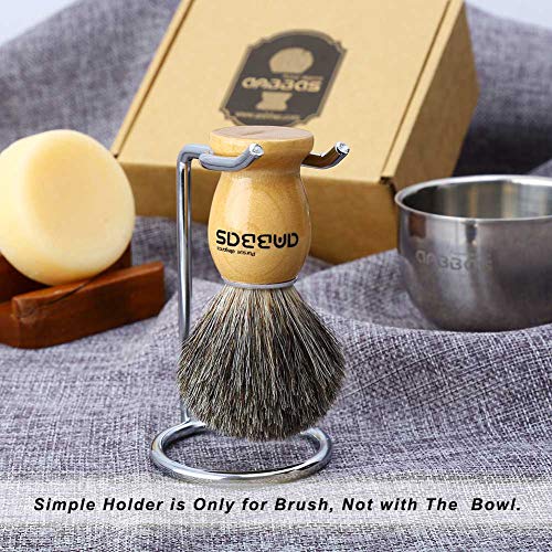 Shaving Brush Set, 4in1 Anbbas Fine Badger Shave Brush Wood Handle,Stainless Steel Shaving Stand and Soap Cup Dia 3.2inches with Shaving Soap Bar Natural Organic 3.5oz for Men