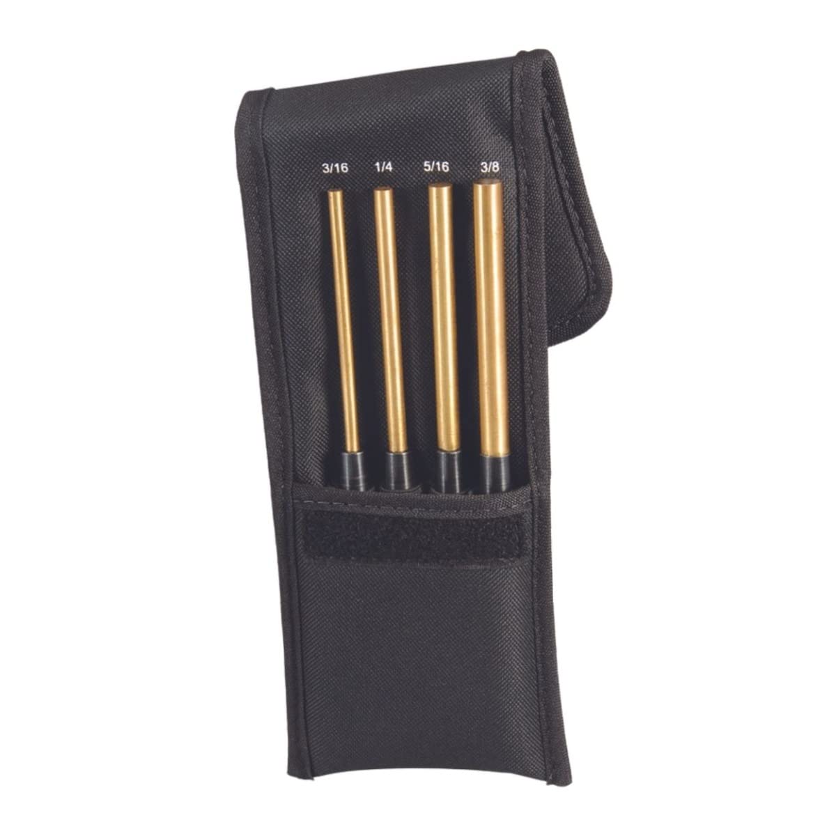 Starrett SB248Z Extended Brass Drive Pin Punch 4-Piece Set, 3/16"-3/8" Diameters, 8" Overall, 3-1/2" Pin Length, In Fabric Pouch