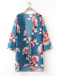 DREAGAL - Kimono de gasa con estampado floral para mujer, para verano, playa, bañador con cobertor multicolor, S-3XL