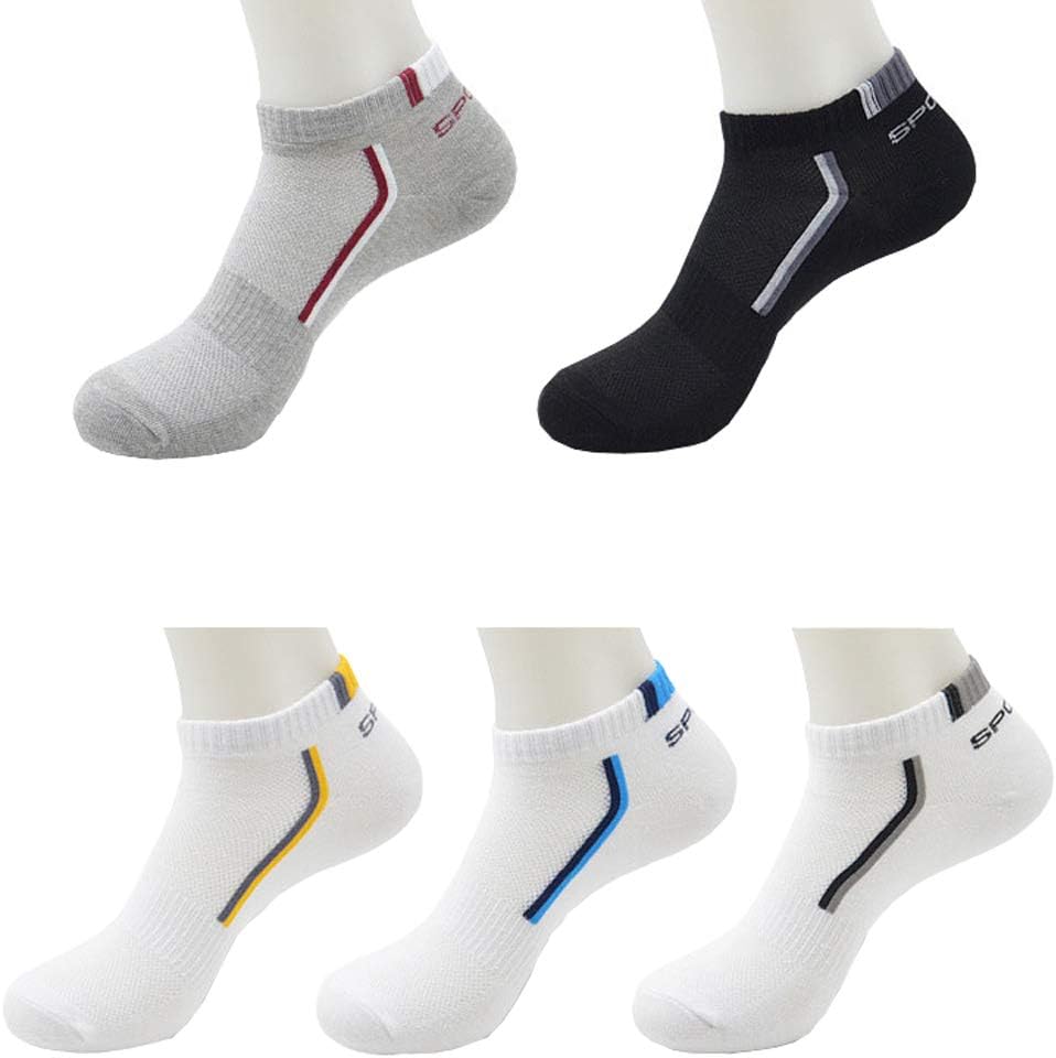 KUZLO 5-Pack Men's Athletic Running Trainer Socks No Show Low Cut Invisible Casual Ankle Boat Summer Thin Cotton Socks 1-Mixed 5 pcs
