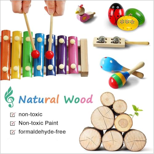 Conjunto de 22 peças de instrumentos de percussão de madeira para crianças pequenas, educação pré-escolar infantil, brinquedos musicais para a primeira infância, adequados para meninos e meninas