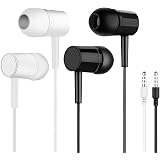 VIOAFSLSE 2 Packs in-Ear Headphones (White & Black), Wired Earbuds with Microphone, 3.5mm Jack Corded Earphones for Calls & Video Conferences, Compatible with Android & Computers