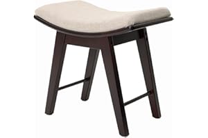 Iwell Vanity Stool with Rubberwood Legs, Vanity Bench with Padded Cushion, Vanity Chair, Makeup Stool for Bedroom, Entryway, Brown