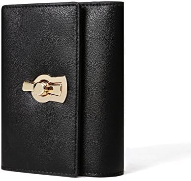 Women's Large Capacity Luxury Genuine Leather Trifold Clutch Wallet Card Holder Organizer Ladies Purse (black)