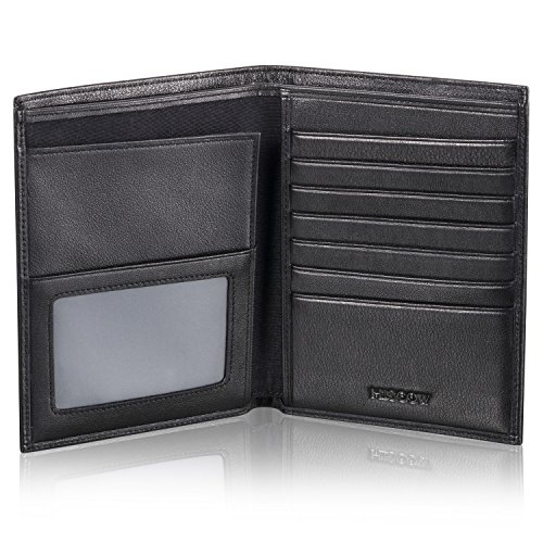 HISCOW Classy Bifold Passport Wallet with 8 Credit Card Slots - Italian Calfskin