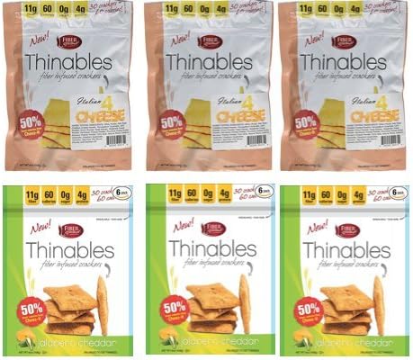 Fiber Gourmet Thinables: (3) 6 oz. Jalapeno Cheddar & (3) Italian 4-Cheese. Total: 6 packets