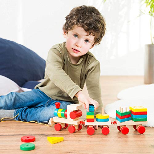 all Kids United® Holz-Eisenbahn Spielzeug-Eisenbahn aus Holz; Kinderspielzeug Sortierwürfel Holz-Zug Lernspielzeug… – Bild 5