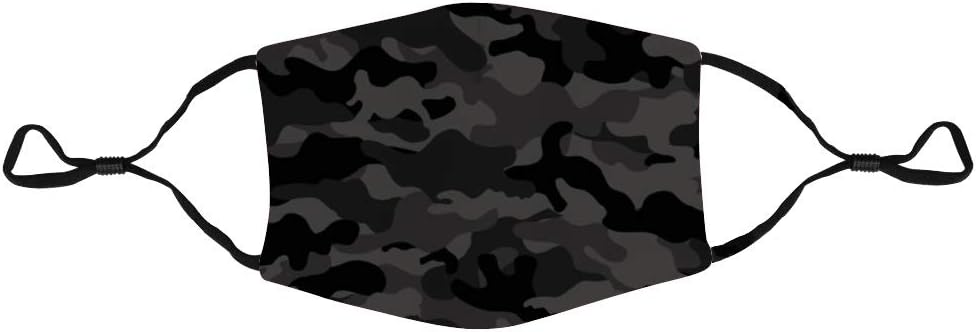 Reusable Dust Face Protection with 4 Pcs Activated Carbon Filters, Dark Camouflage Vintage Unisex Fashion Mouth Cover Adjustable Breathable Washable