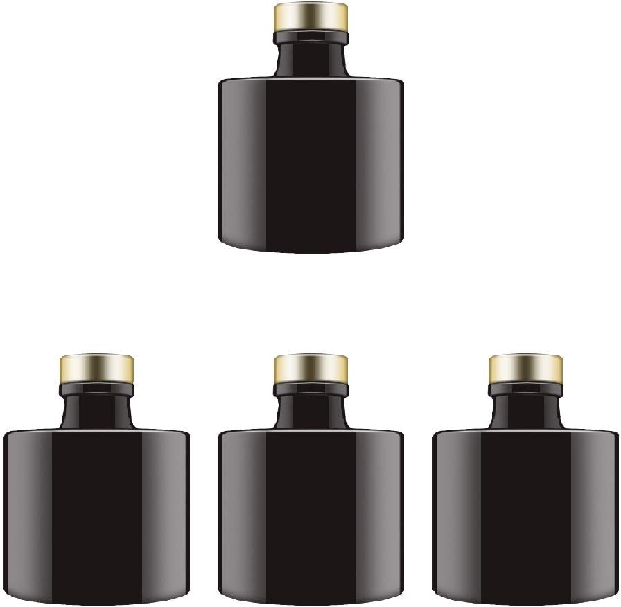 Feel Fragrance Black Glass Diffuser Bottles Round Diffuser Jars with Gold Caps Set of 4 ââ‚¬â€œ 2.95 inches High, 100ml 3.4ounce. Fragrance Accessories Use for DIY Replacement Reed Diffuser Sets.