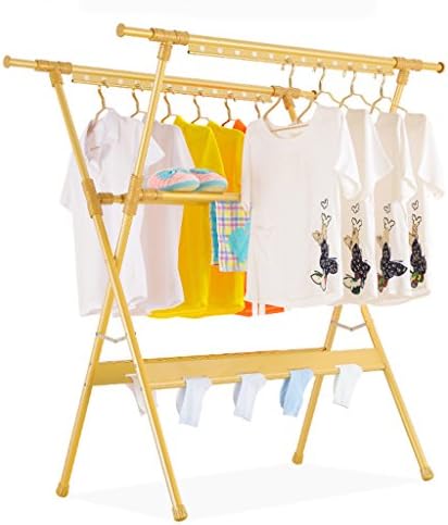 ERRU- Drying Rack Foldable Aluminum Alloy Indoor Floor Balcony Clothes Drying Racks Telescopic Double Rod Type Laundry Drying Rack - X-Type