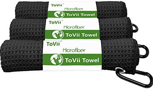 ToVii 3 Pack Golf Towel Microfiber Fabric Waffle Pattern with Heavy Duty Carabiner Clip Black ToVii 3 Pack Golf Towel Microfiber Fabric Waffle Pattern with Heavy Duty Carabiner Clip Black