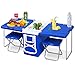 Giantex Multi Function Rolling Cooler Picnic Camping Outdoor w/Table & 2 Chairs Blue