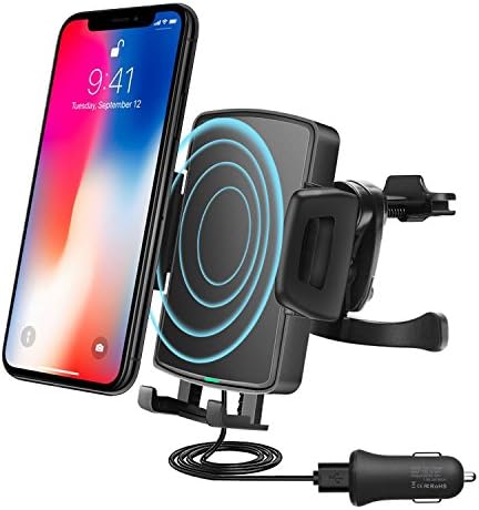 Fast Wireless Car Charger, QIVV QI Fast 10W Charging Vehicle Mount with Air Vent Phone Holder for Samsung Galaxy S9/S9 Plus, S8/S8 Plus, S7,S7 Edge/S6 Edge Plus, Note 8/5, 7.5W for iPhone X, 8/8 Plus