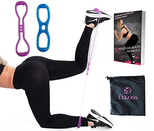 Booty Belt Premium Lykoss Bands Anatomically Designed FOR Women | Set Of 2 Resistance LEVELS 5 kg + 10 kg | Included CARRY BAG and eBook Fitness Guide | Exercise System For A SMALL Waist And BIG Booty