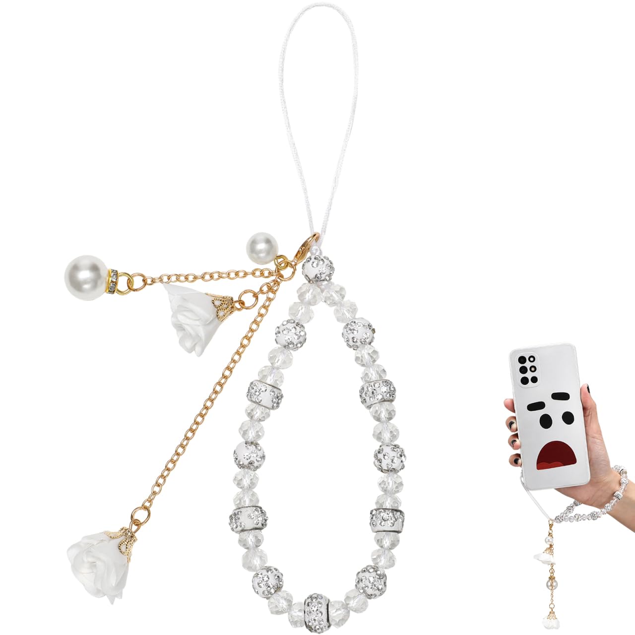 Hemobllo Cell Phone Straps Creative Crystal Flower Pendant Charm Cute Pocket Keychain Strap for Car Key Purse Decoration (White)