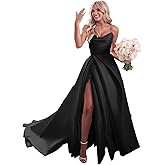 Zepumen Strapless Satin Prom Dresses Long Wedding Dress A-Line Formal Evening Party Gowns