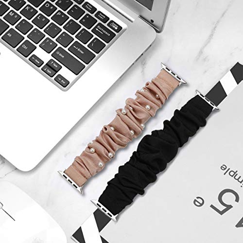 LOBKIN compatible with Apple Watch Band Series SE 6 5 4 3 2 1 Scrunchies 38mm/40mm/42mm/44mm Soft Elastic Strap iWatch Cloth Pattern Printe Fabric Wristband Bracelet Women Cute Sport Replacement Bands
