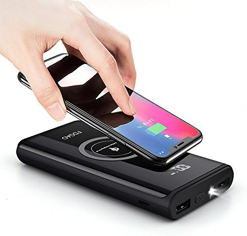 DoSHIn Wireless Charger Power Bank, 20000mAh Portable Power Bank 2 USB Output Portable Charger with LED Digital Display External Battery Pack for iPhone X,iPhone 8,Samsung Galaxy S8 Note 8 Black