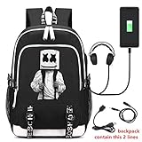 Marshmello DJ Backpack College Bag Laptop Backpack Casual Dapack Bookbag with USB Charging Port