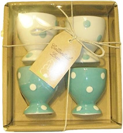 Cottontail Lane White &amp; Blue Polka Dot Egg Cups Set of 4