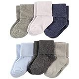 Luvable Friends 6-Pack Basic Cuff Socks, Blue & Gray, 6-12 Months