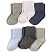 Luvable Friends 6-Pack Basic Cuff Socks, Blue & Gray, 6-12 Months