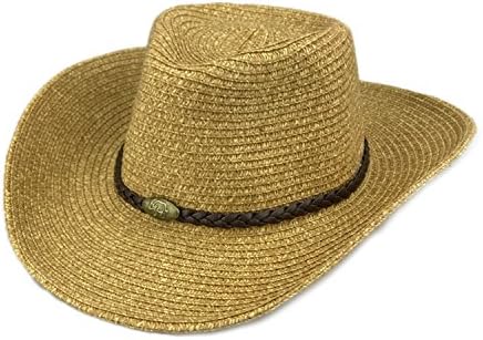 GUNCOI Summer Straw Hat Men Western Cowboy Caps Women Sunhats Man Straw Beach Caps Classic Sun Hats for Couple Vaquero YY7092 Khaki Straw Cowboy