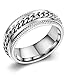 FIBO STEEL Stainless Steel 8mm Rings for Men Chain Rings Biker Grooved Edge,Spinner Ring with Chain Fidget Ring for Anxiety,Size 13 Silver