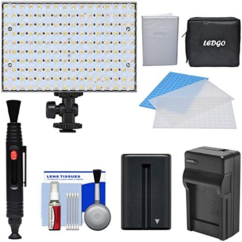 LEDGO 160 LED Bi-Color On-Camera Video Light with 2 Diffusers &amp; Blue Filter + Case + Battery &amp; Charger + Kit
