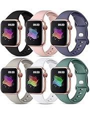 Maledan 6 Pack Bands Compatible with Apple Watch Band 40mm 38mm 44mm 42mm 41mm 45mm Women Men, Soft Silicone Waterproof Sport Strap Replacement Wristbands for iWatch Series 7 6 5 4 3 2 1 SE