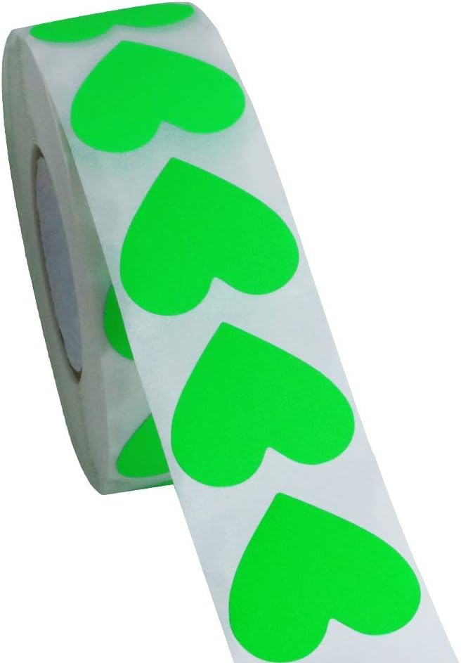 Hylabelest Color Coding Dot Labels 30mm Love Heart Natural Paper Stickers Adhesive Label 1,000 Per Roll (Fluorescence Green) - Image 4